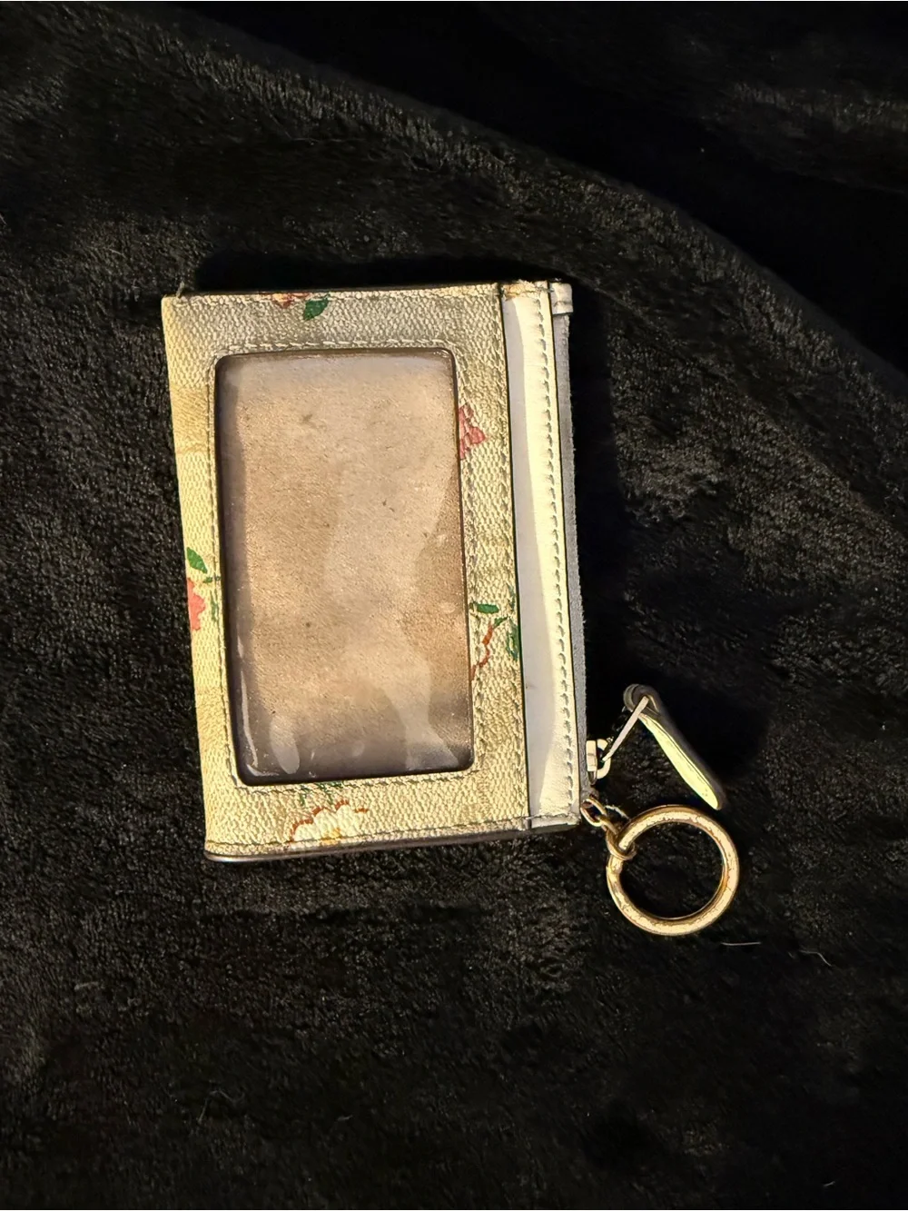 Coach Beige Floral Signature Card Case with Keyring